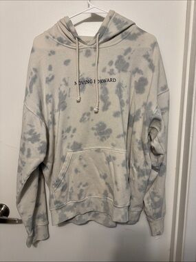 Neon Riot Large Pullover Hoodie - Light Cream with Gray Tie Dye and Black Print